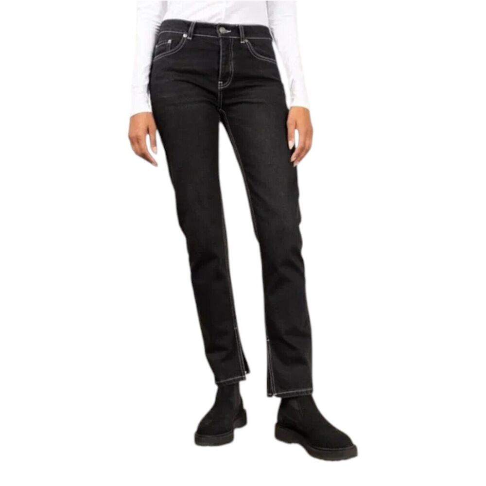 GANNI Sheldon Black Slit Hem Straight Leg Jeans Cotton Size 28 x32 Classic Denim